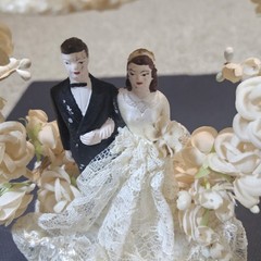 Vintage Wedding Cake Topper: Fabric Flowers, lace, plastic