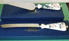 Smithsonian Goebel American Beauty White Rose 2 PC. Cake Knife & Server New Box