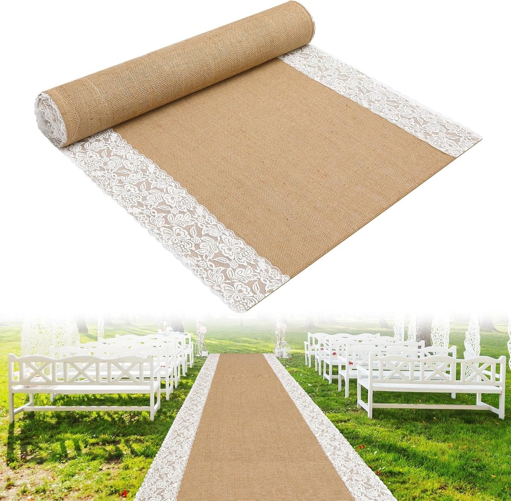 20 Ft x 36 in Natural Burlap Wedding Aisle Runner Rustic Jute Weddings Runway
