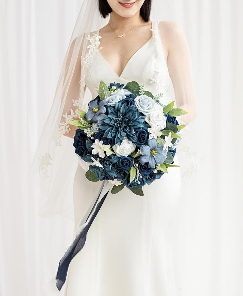 Ling’s Moment Artificial Bridal Boquet – Navy Blue