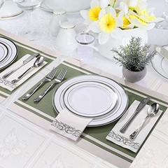 175 Count Silver Dinnerware Set for 25 Guests – Silver Silver Rim Dinnerware
