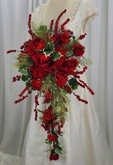 Red Berry and Amaryllis, Rose Cascade Faux Silk Wedding Bouquet