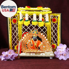 Satvik 1 Pc Laduu Gopal Phool Bangla Pujan Mandir Flower Backdrop Stand Singhasa