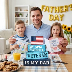 4 Pcs Dad Veteran Wooden Tiered Tray Decor, Father Day Decorations Gifts Blue