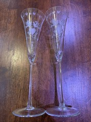 Wedding Toasting Fluted Champagne Glasses Lovebird And Hearts