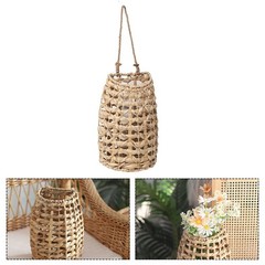 Wall Mounted Woven Straw Basket for Flowers Handheld Hanging Vase Decor