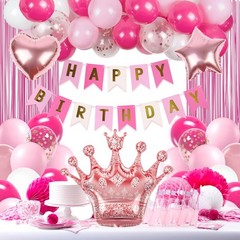 Hot Pink Birthday Decorations for Women with White Hot Light Pink Balloons Ba…