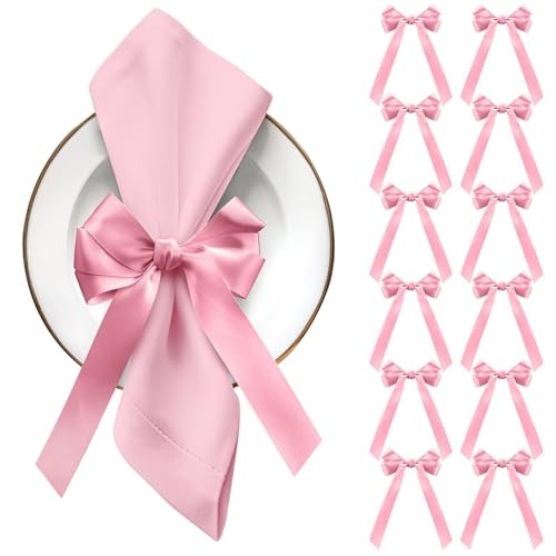 Bow Napkin Rings Set of 12 Ribbon Candlestick Decor Charms Coquette Bow Pink