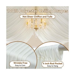 40ft×20ft Ivory Ceiling Drapes for Weddings Parties,8 Panels 5×20ft Lo