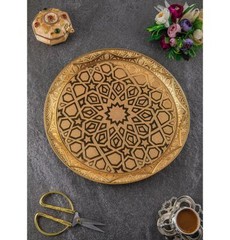Turkish Circular Server Serving Tray | Ottoman Selcuk Star – Gold | 185-6-18