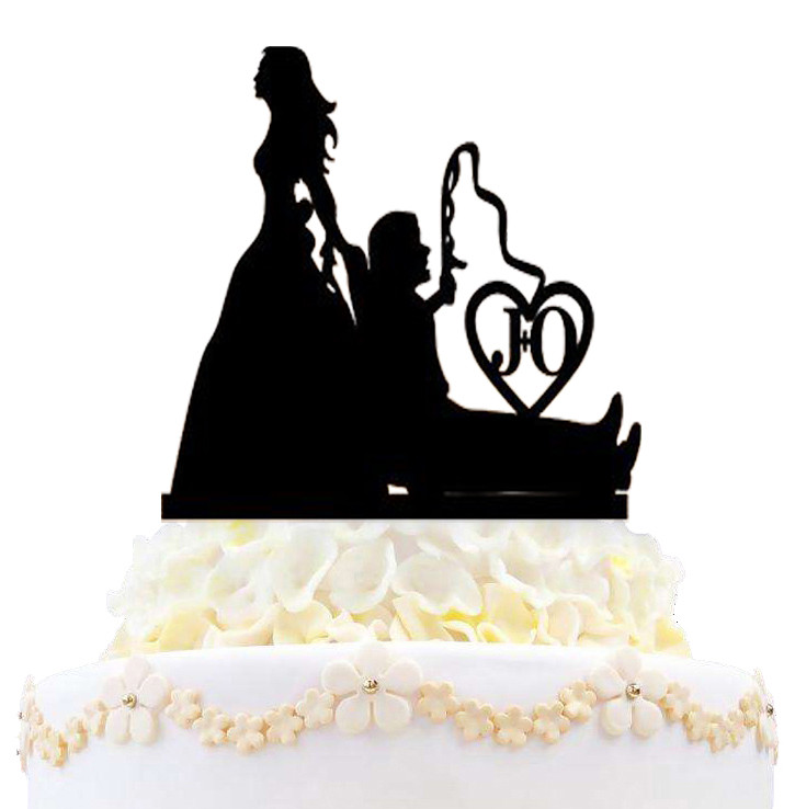 Fishing Wedding Cake Topper Bride Dragging Groom Personalized Initial Names