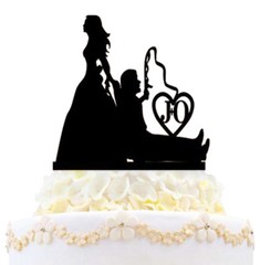 Fishing Wedding Cake Topper Bride Dragging Groom Personalized Initial Names