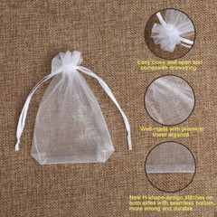 100PCS Premium Sheer Organza Bags, White Wedding Favor Bags with drawstinr, 4×4.