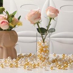 150 Pcs Vase Filler Pearls Gold and White Pearl Beads for Vase No Cream Gold