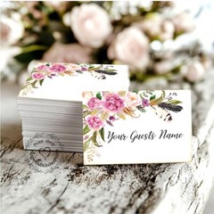 WATERCOLOR BOHO ROSE FEATHER WEDDING PLACE CARDS, TAGS or ESCORT CARDS #244