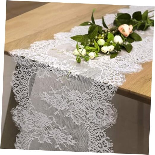 5 Packs Lace Table Runner 14×120 Inch Rustic Wedding White 5pcs Plain White