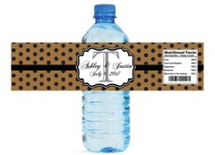 Kraft Paper & Black Glitter Dots Wedding Anniversary Party Water Bottle Labels