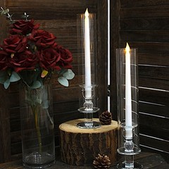 2 Clear 14″ Crystal Hurricane Taper Candle Holders Cylinder Glass Shades Party