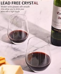 Stemless Wine Glasses Set of 4, Red White Wine Glasses, Stemless-15oz (4 Count)