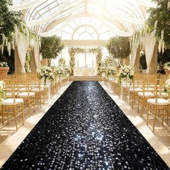 Black Aisle Runner: 2FT×15FT Sequin Fabric – Sparkly Carpet Runner for Hell