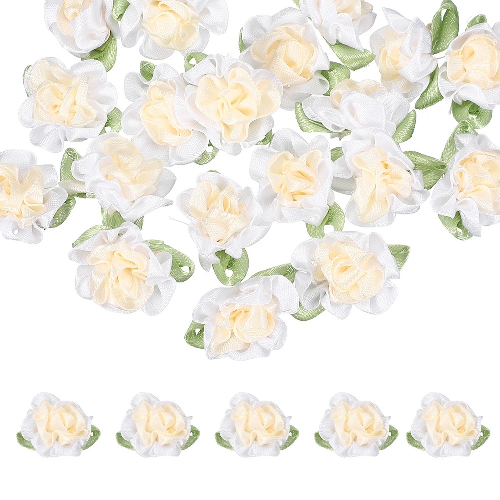 20Pcs Ribbon Flowers 1.2″ Fabric Flowers Satin Ribbon White/Cream]
