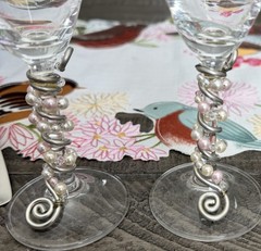 4 Pcs Wedding Cake Knife & Champagne Server Set for Bride Pink beads