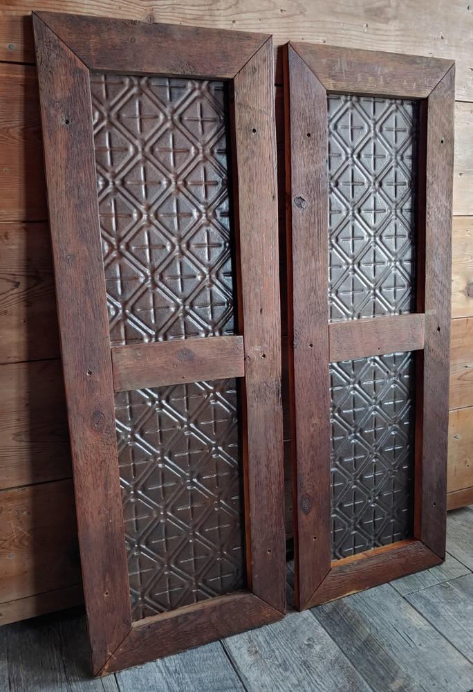 WEDDING Shutter-2 Handmade Reclaimed wood & Antique tin ceiling tile 42″ Barn