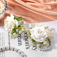 Tucnoeu 2pcs White Wrist corsages for Prom, Corsage Wristlet Band, Artificial…