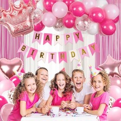 Hot Pink Birthday Decorations for Women with White Hot Light Pink Balloons Ba…