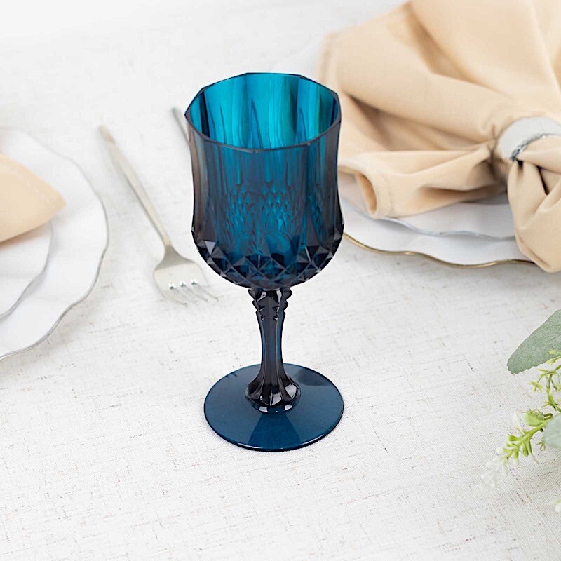 NAVY BLUE 6 Plastic 8 oz Crystal Cut Goblets WINE GLASSES Party Events