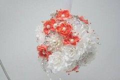 Crystal Rhinestone Pomander Kissing Ball Christmas Ornament Coral White Deco