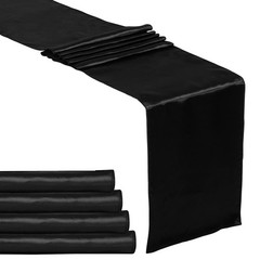 5 Pack Black Satin Table Runner 12 x 108 Inches Long, Bright Satin Silky Smoo…