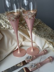 Rose Gold Wedding Champagne Toasting Flutes Cake Cutting Set Cake Knife Server