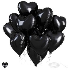 Heart Balloons, 12PCS Heart Foil Ballons, ILYJNQIN18inch Valentine Black