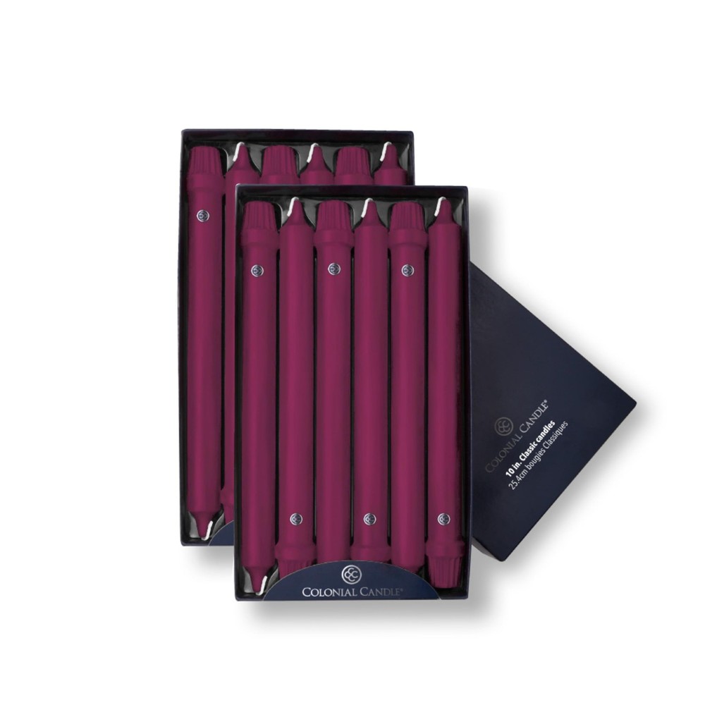 Colonial Candle Unscented Taper Candles, Mulberry, 10-inch, 12-Pack