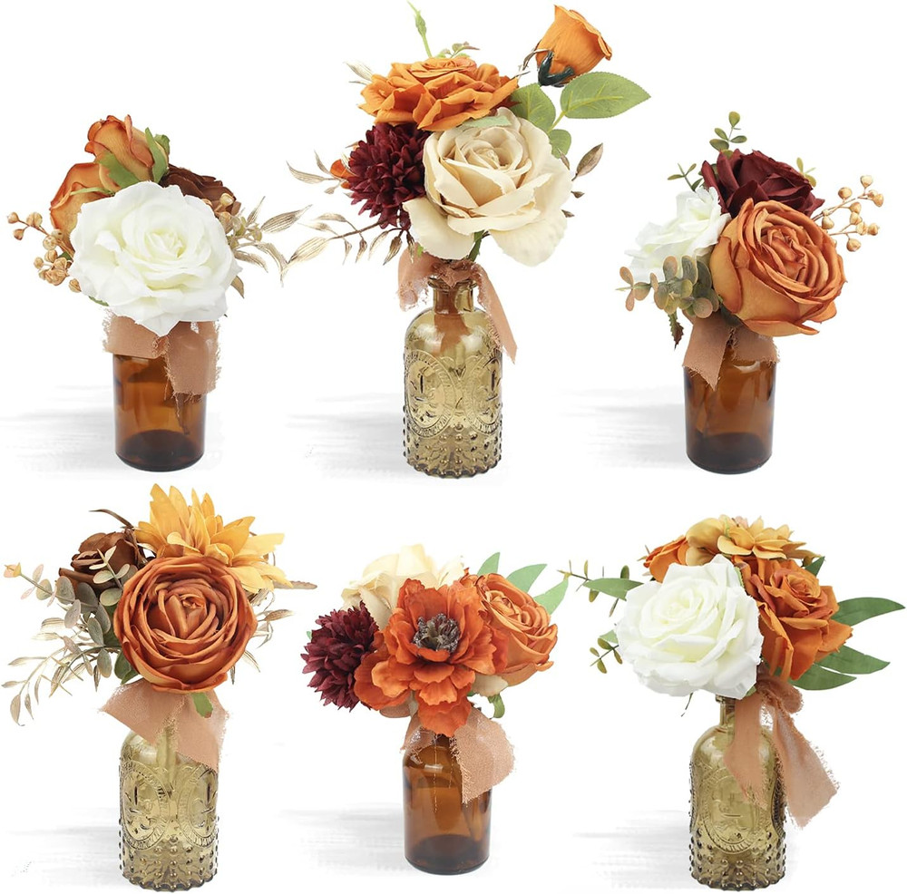 6Pcs Burnt Orange Flower Centerpieces for Weddings & Home Decor