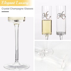 Mr & Mrs Champagne Flutes Set of 2, 7.1Oz Crystal Glassware for Engagement Party