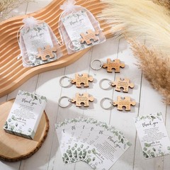 Unique 50 Sets Wedding Favors: Rustic Keychains with Thank You Cards & Bags