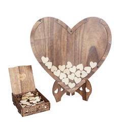 Elegant Wooden Wedding Guest Book w/ 88pcs Hearts and Stand Reception Guestbook