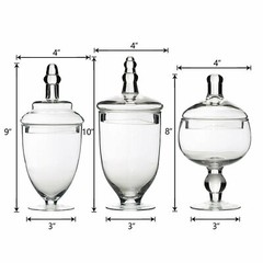 3 pcs 9″ 10″ 11″ tall Clear Glass Apothecary Jars Lids Wedding Supplies