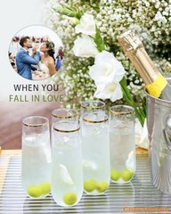 24 Pack Champagne Flutes Plastic, 9 Oz Disposable Stemless Mimosa Gold-24 Pack