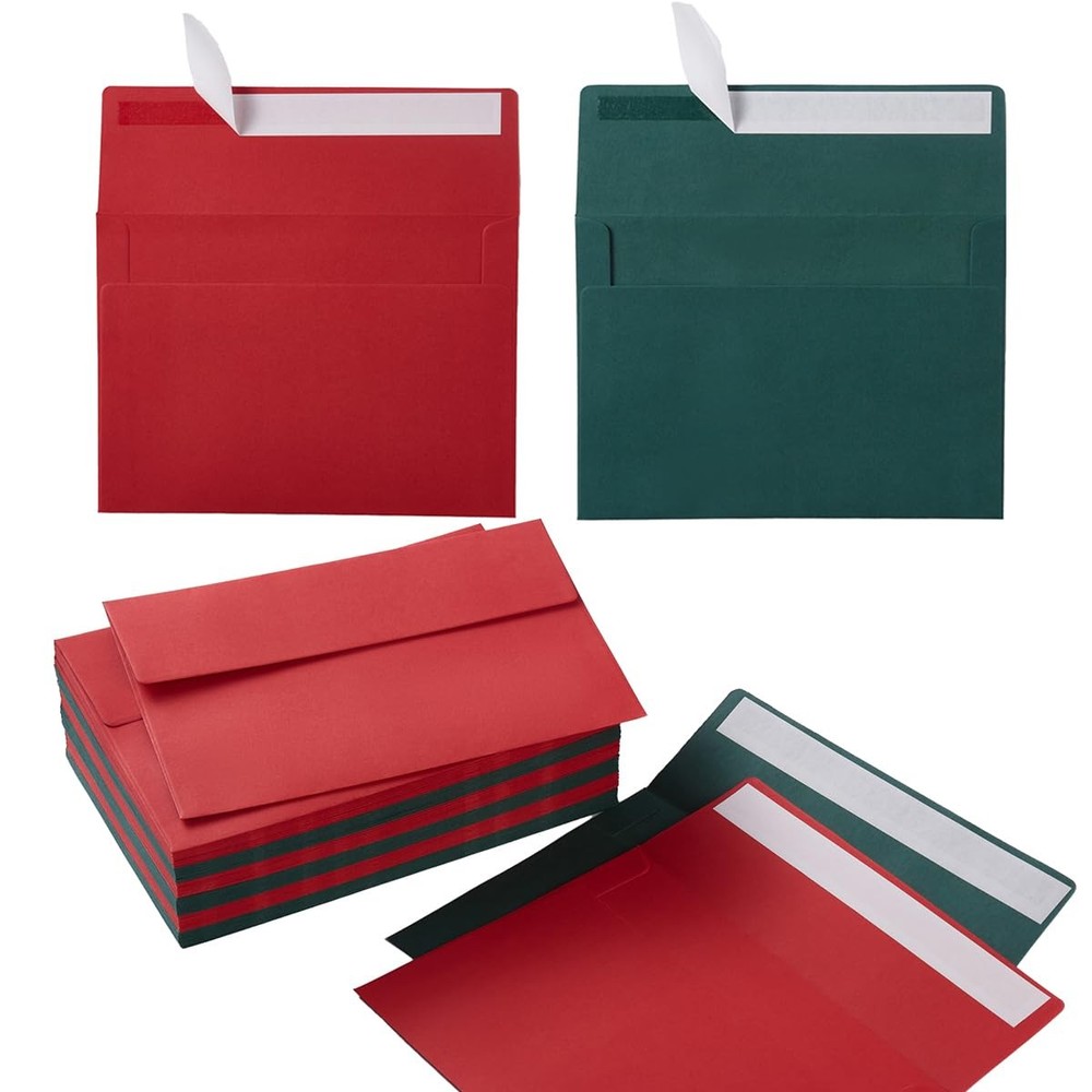 Wishop 100 Pack Christmas A7 5.24 x 7.21 Inches, Green/Red