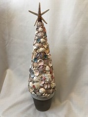 SEASHELL Topiary Tree Starfish Pink Beach CLAY POT Centerpiece Shore Ocean 18″