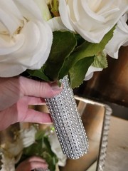 Silk Flower Bridal Bouquet Silvertone Brooch Accents Wedding Bridesmaids