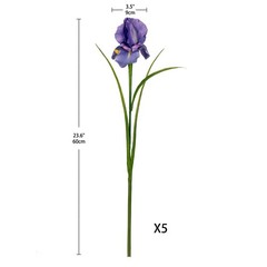 DILATATA Iris Flowers Artificial 5 Pcs Real Touch Long Stems Purple