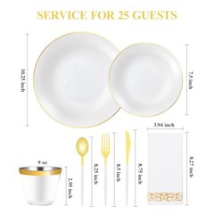 175PCS Plastic Dinnerware Set – Plastic Plates for Guests – 50 – 25 White
