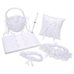 Victoria Lynn Deluxe White and Pearl Accent Wedding Bridal Guest Book 5 Piece