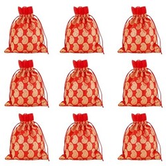 Drawstring Bags Traditional Indian Handcrafted 9×7 inches Paisley (9 Pcs) Red