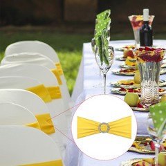 10Pcs 14″x5″ Stretch Chair Sashes Bows Chair Bands Sash with Buckle Yellow
