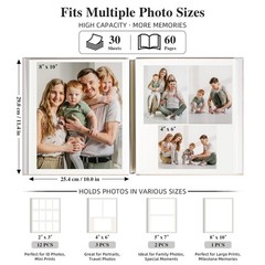 12×12 Inch Linen Self Adhesive Photo Album with Window, 60 Pages Large Scrapb…